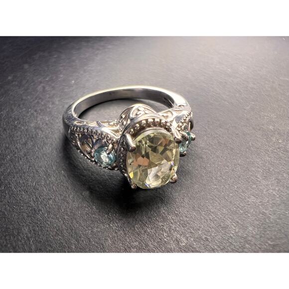 Prasiolite and apatite ring in platinum over copper size 8 - Picture 10 of 16